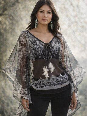 Scarf kimono style faux sleeve blouse